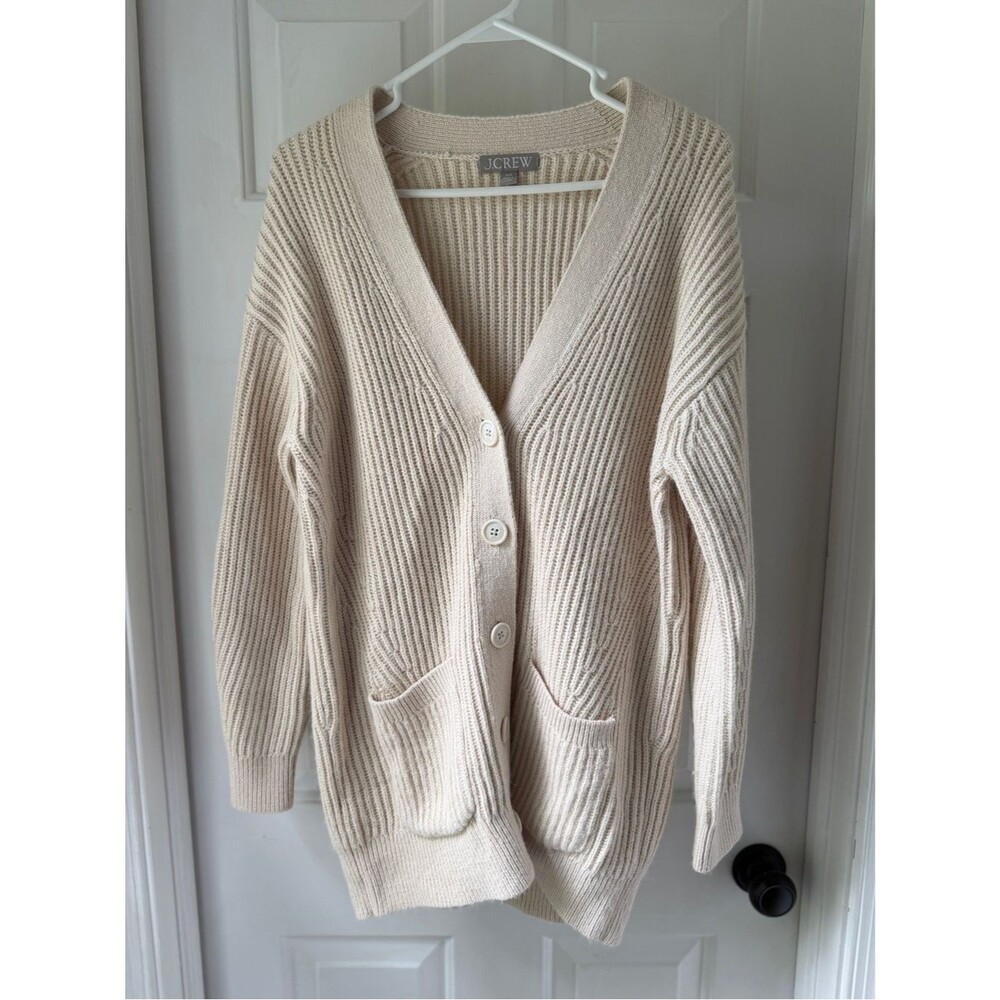 J Crew Cream Relaxed Cable Knit Cardigan Oversized Button Front Alpaca Wool XS